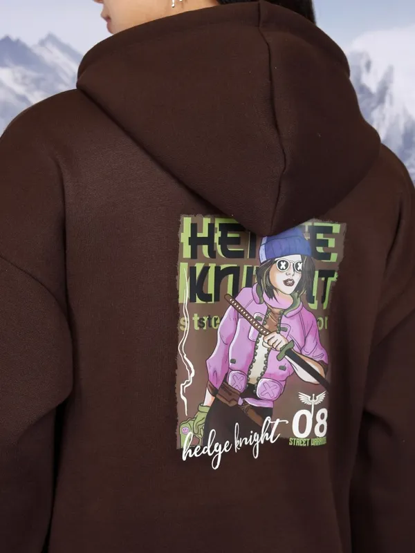  Tokyo Talkies Women Brown Printed Pullover Hood Sweatshirts