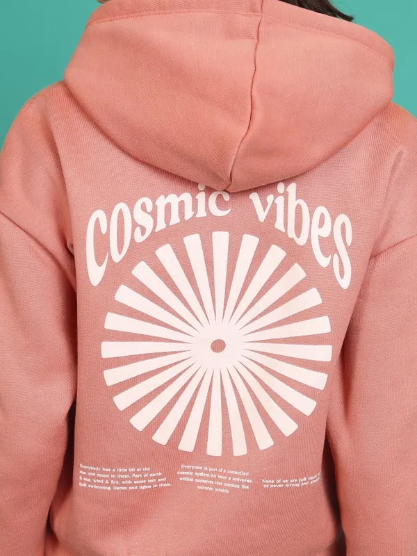  Tokyo Talkies Women Orange Printed Pullover Hood Sweatshirts