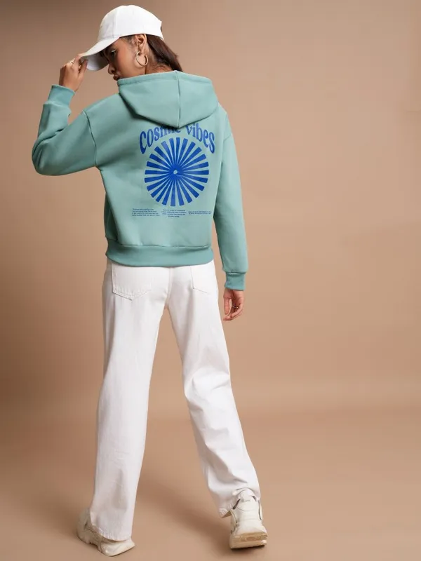  Tokyo Talkies Women Blue Printed Pullover Hood Sweatshirts