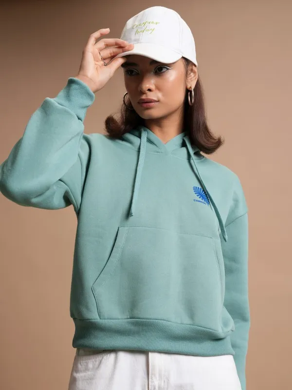  Tokyo Talkies Women Blue Printed Pullover Hood Sweatshirts
