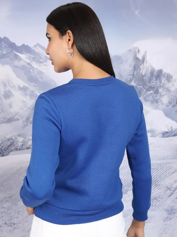  Tokyo Talkies Women Blue Printed Pullover Round Neck Sweatshirts