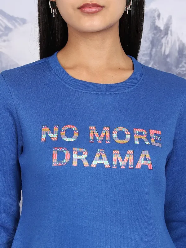 Tokyo Talkies Women Blue Printed Pullover Round Neck Sweatshirts