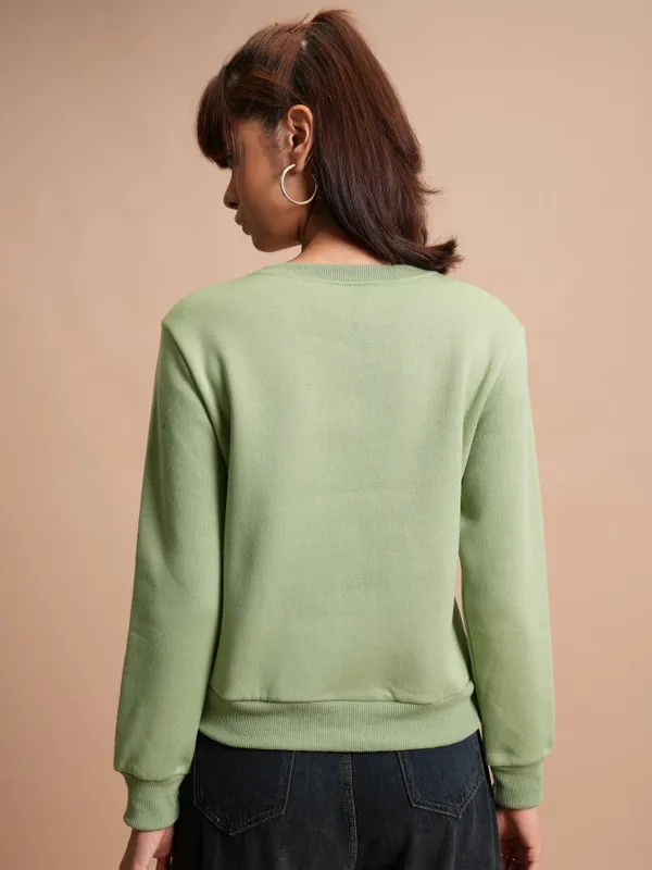  Tokyo Talkies Women Green Printed Pullover Round Neck Sweatshirts