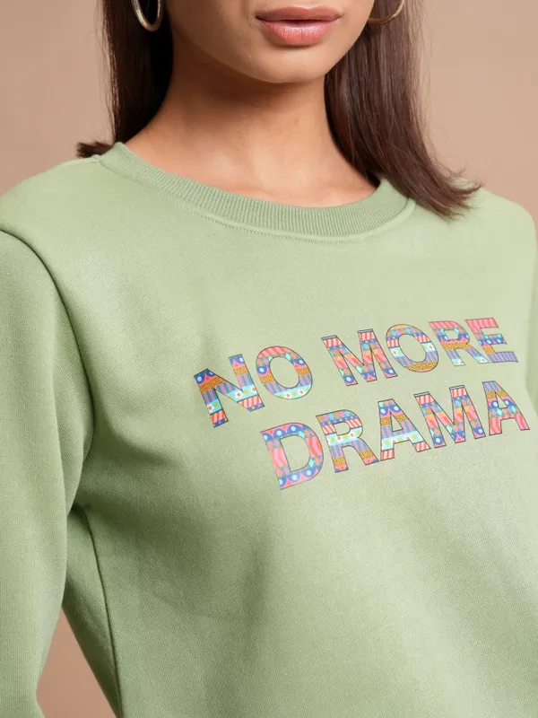  Tokyo Talkies Women Green Printed Pullover Round Neck Sweatshirts