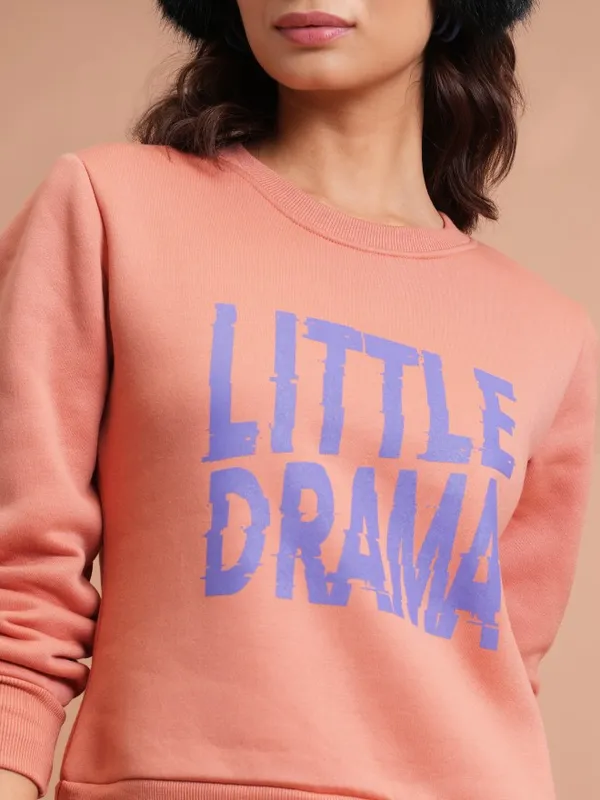  Tokyo Talkies Women Orange Printed Pullover Round Neck Sweatshirts