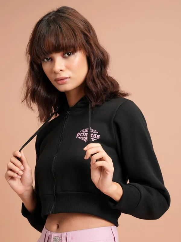  Tokyo Talkies Women Black Open Front Jacket Jackets