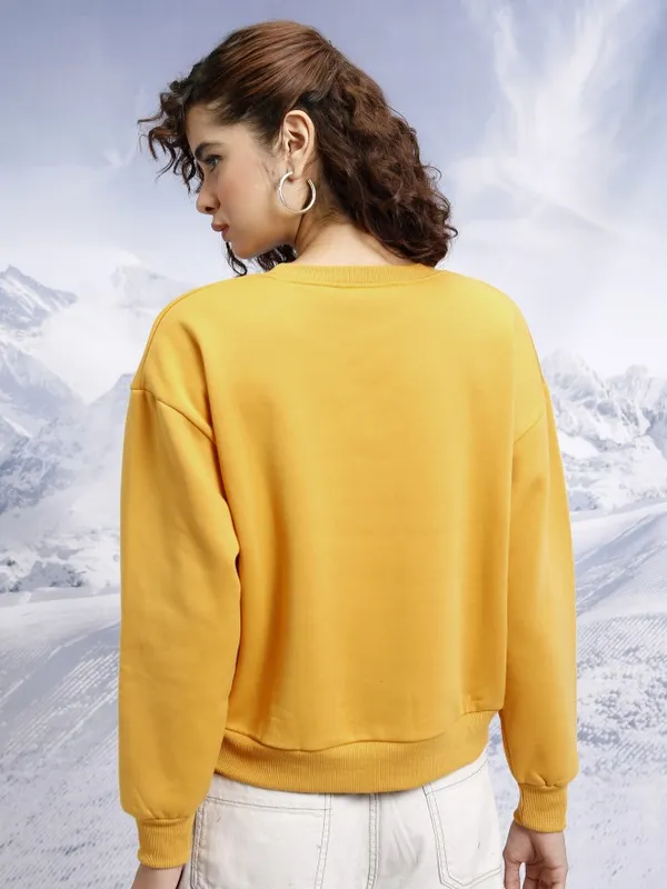  Tokyo Talkies Women Yellow Printed Pullover Round Neck Sweatshirts