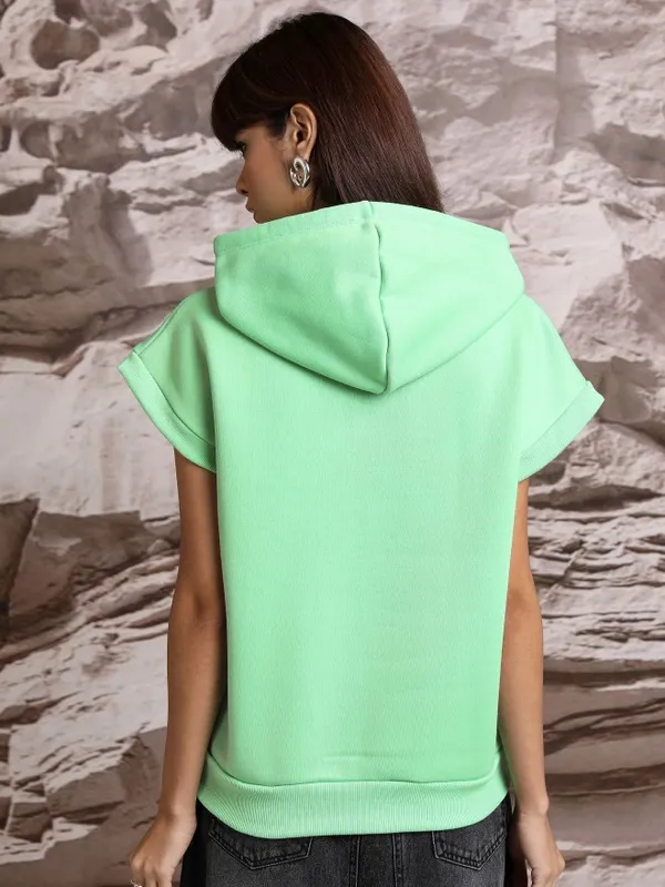  Tokyo Talkies Women Green Printed Pullover Hood Sweatshirts