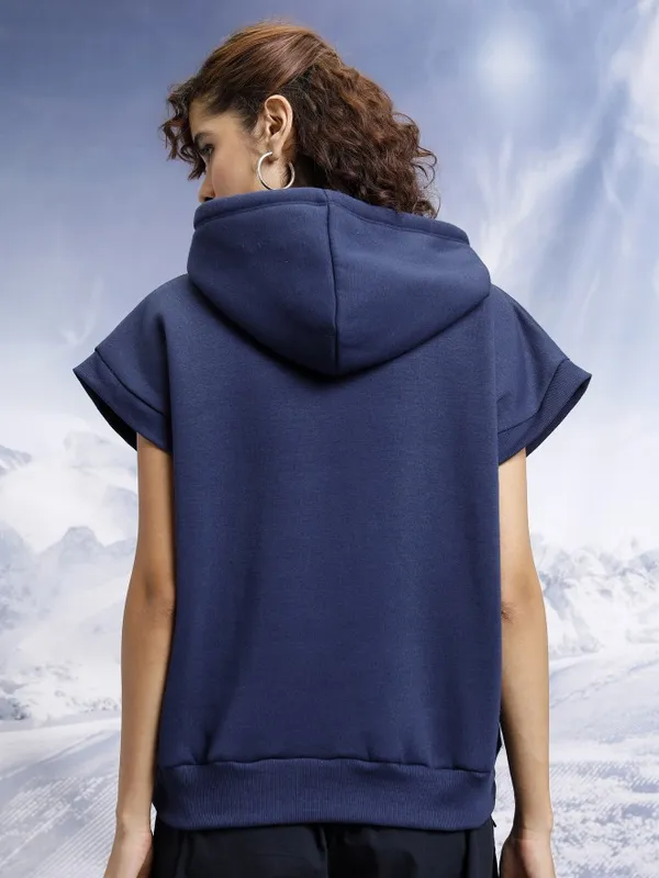  Tokyo Talkies Women Navy Blue Printed Pullover Hood Sweatshirts