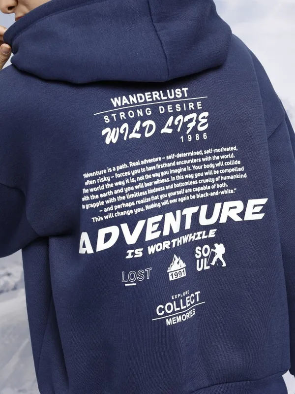  Tokyo Talkies Women Navy Blue Printed Pullover Hood Sweatshirts