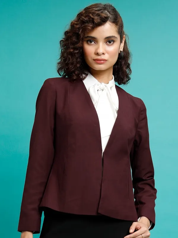 Tokyo Talkies Women Maroon Single-Breasted Blazer