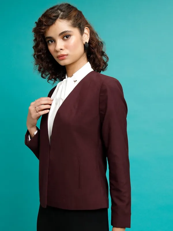 Tokyo Talkies Women Maroon Single-Breasted Blazer