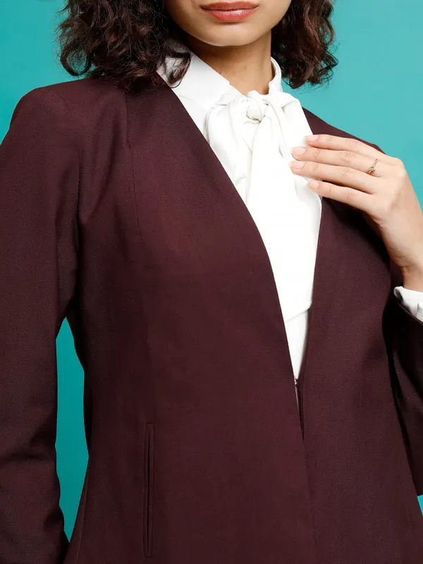 Tokyo Talkies Women Maroon Single-Breasted Blazer