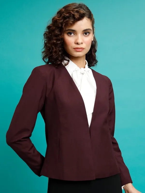Tokyo Talkies Women Maroon Single-Breasted Blazer