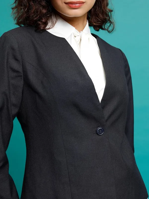 Tokyo Talkies Women Navy Blue Single-Breasted Blazer