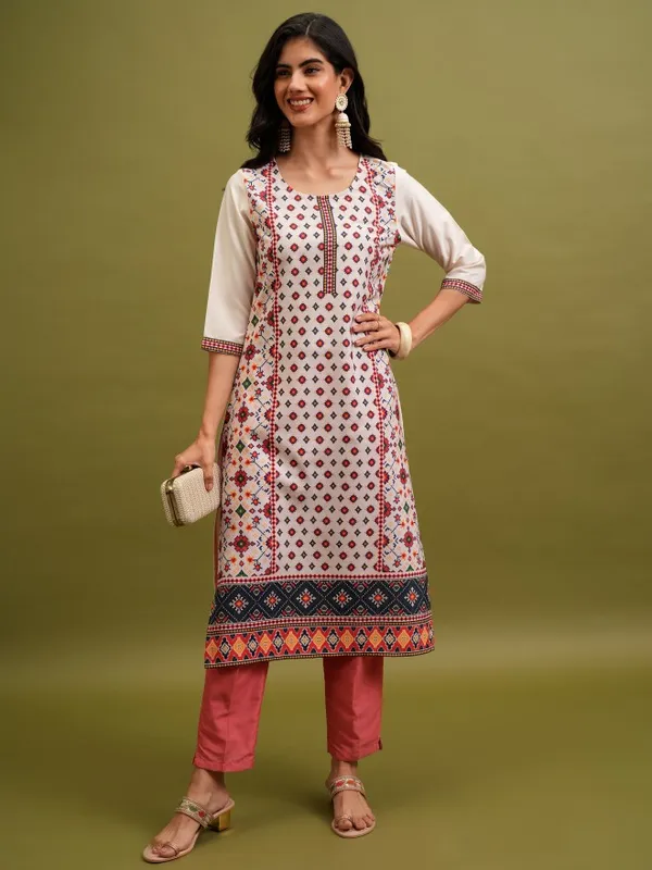  Ketch Women Beige Printed Straight Kurtas
