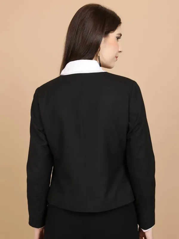 Tokyo Talkies Women Black Solid Single-Breasted Blazer