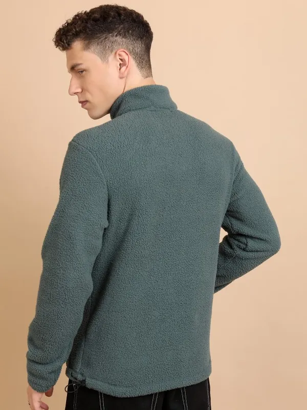  Highlander Men Green High Neck Front-Open Sweatshirts