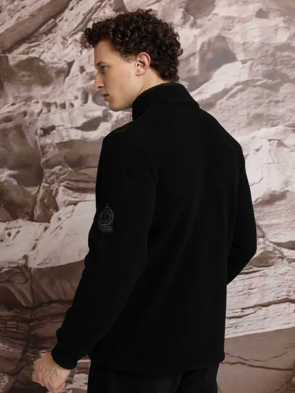  Highlander Men Black High Neck Front-Open Sweatshirts