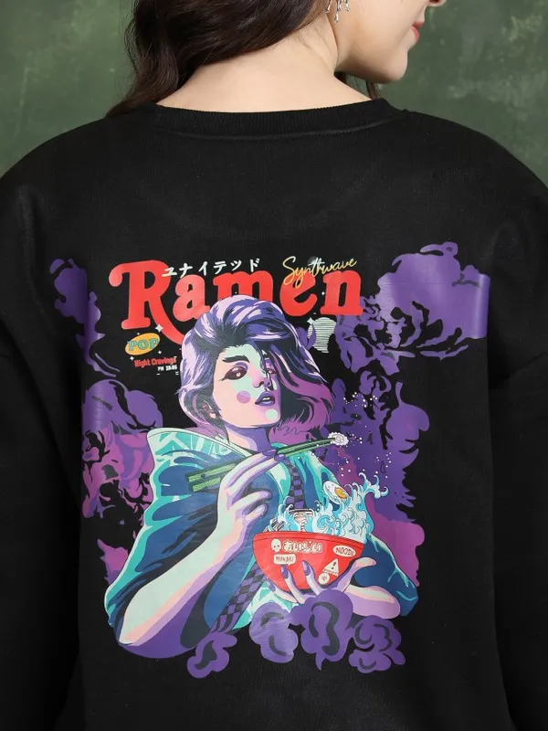  Tokyo Talkies Women Black Printed Pullover Round Neck Sweatshirts
