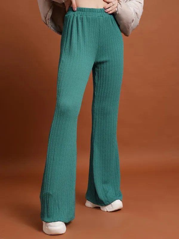 Tokyo Talkies Women Green Solid Regular Fit Casual Trousers