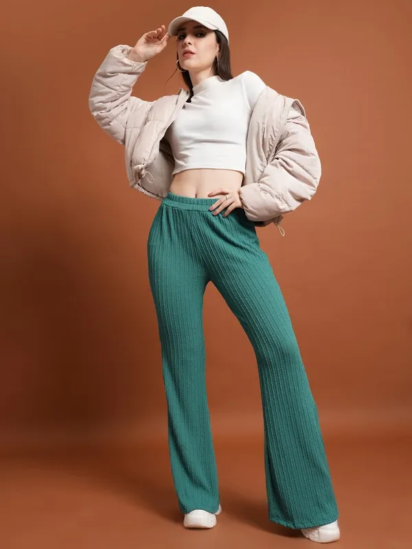  Tokyo Talkies Women Green Solid Regular Fit Casual Trousers