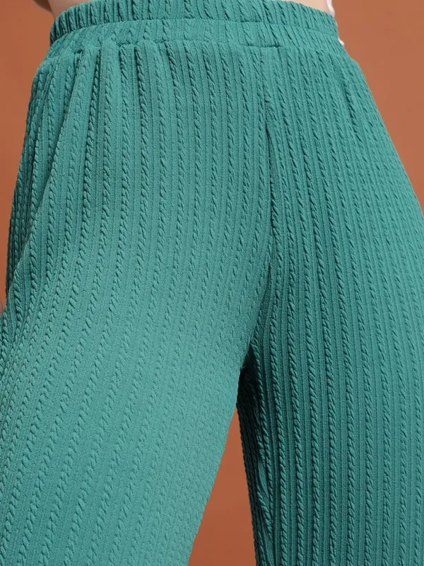  Tokyo Talkies Women Green Solid Regular Fit Casual Trousers