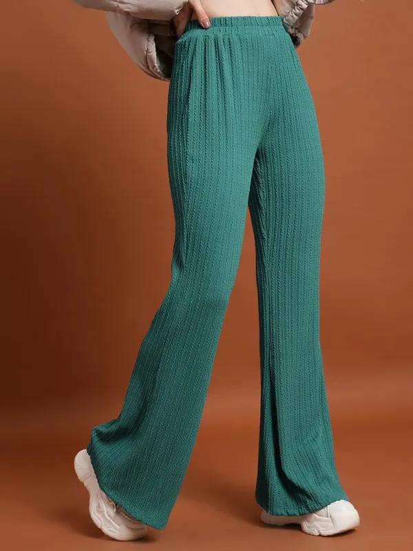 Tokyo Talkies Women Green Solid Regular Fit Casual Trousers