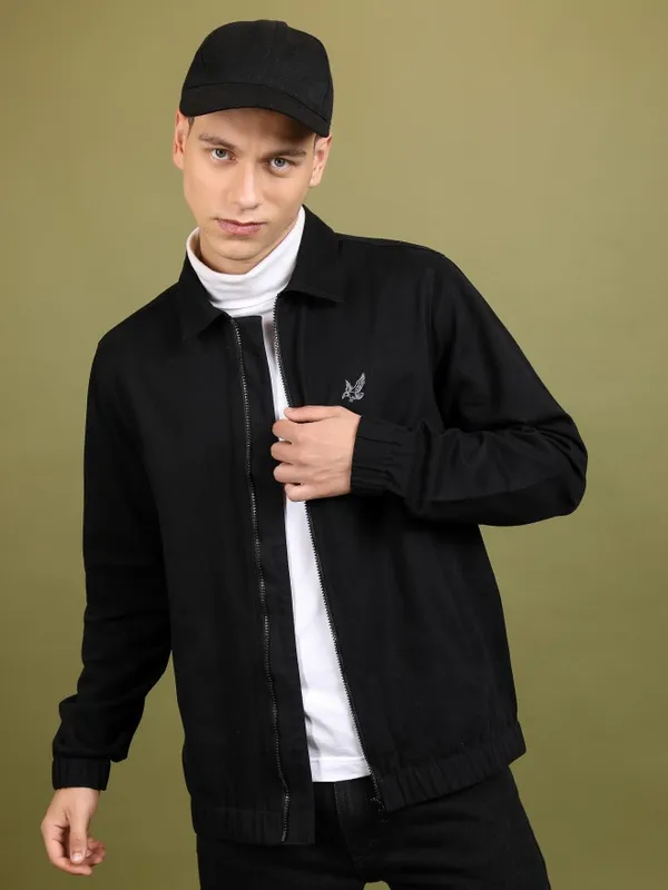 Highlander Men Black Solid Open Front Jacket