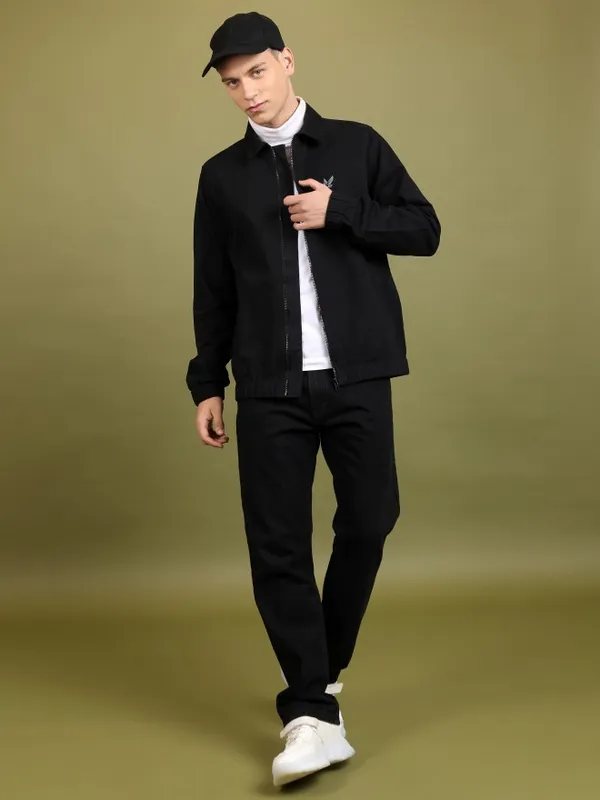 Highlander Men Black Solid Open Front Jacket