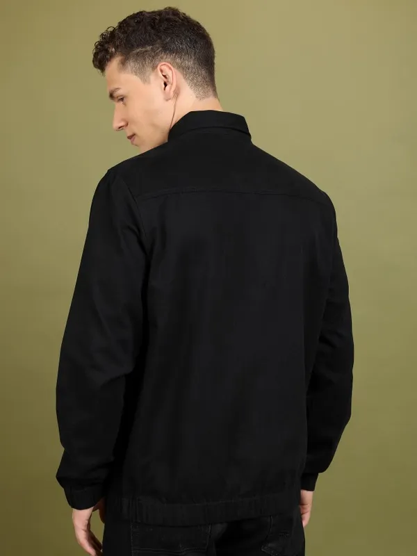 Highlander Men Black Solid Open Front Jacket