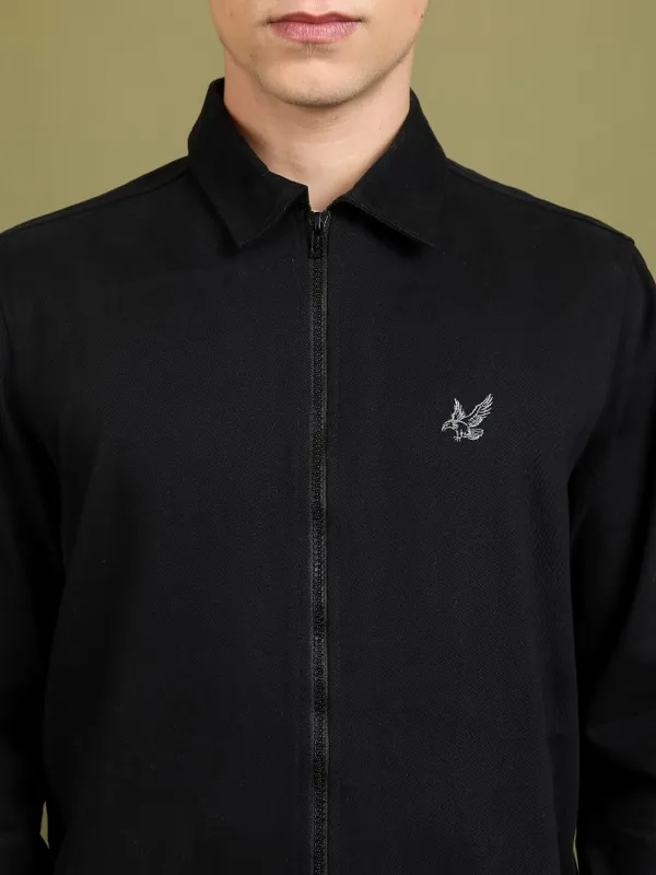 Highlander Men Black Solid Open Front Jacket