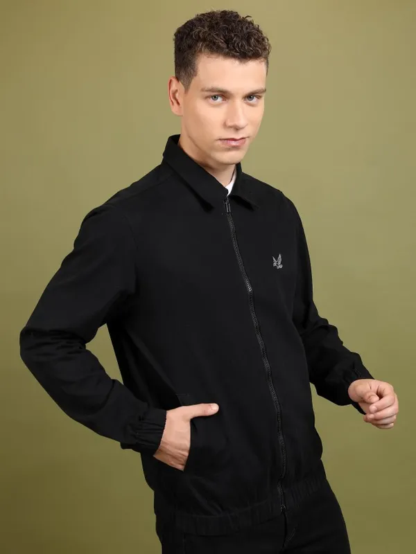Highlander Men Black Solid Open Front Jacket