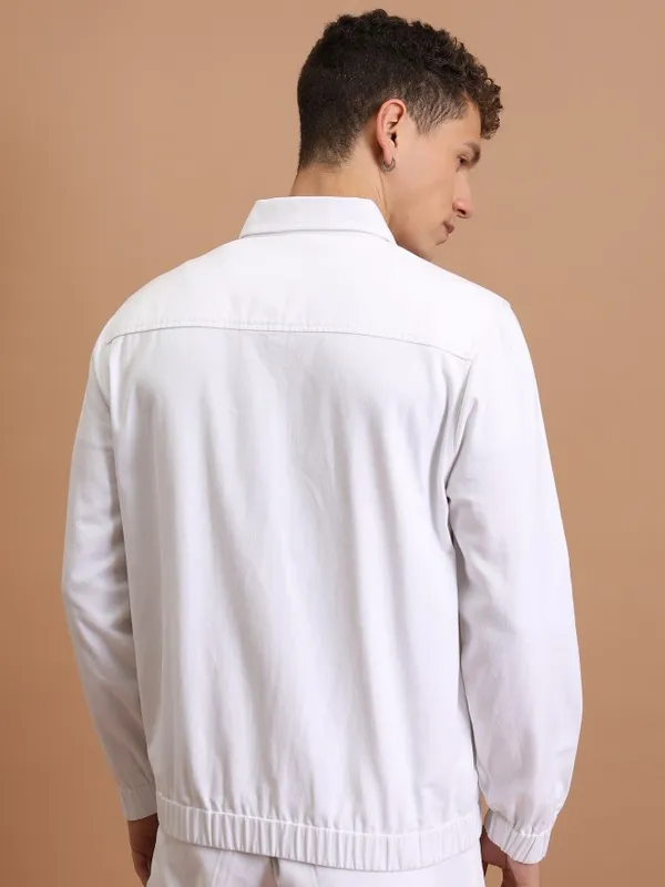 Highlander Men White Solid Denim Jacket