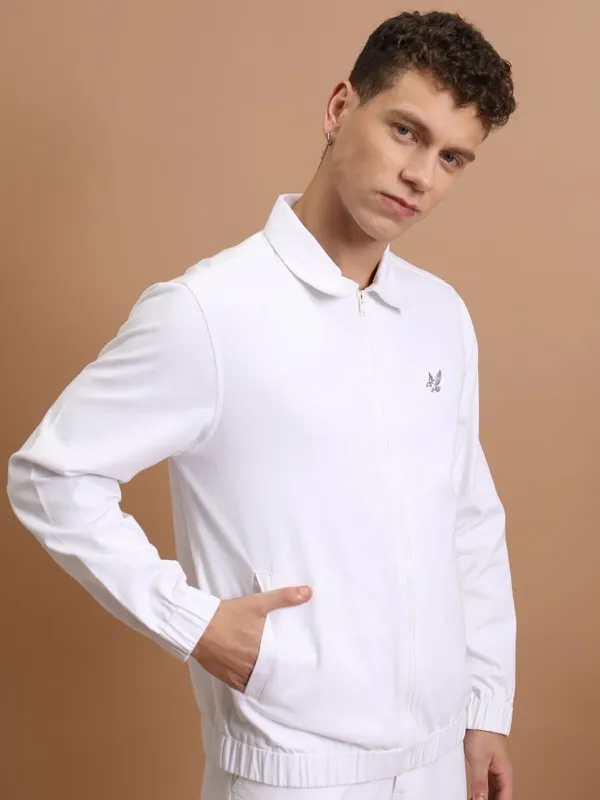 Highlander Men White Solid Denim Jacket
