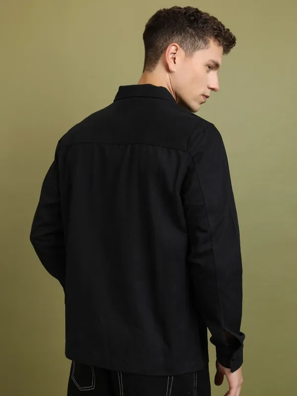  Highlander Men Black Solid Open Front Jacket Jackets