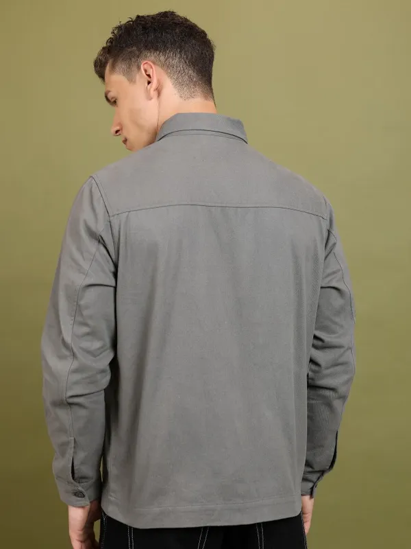 Highlander Men Grey Solid Open Front Jacket