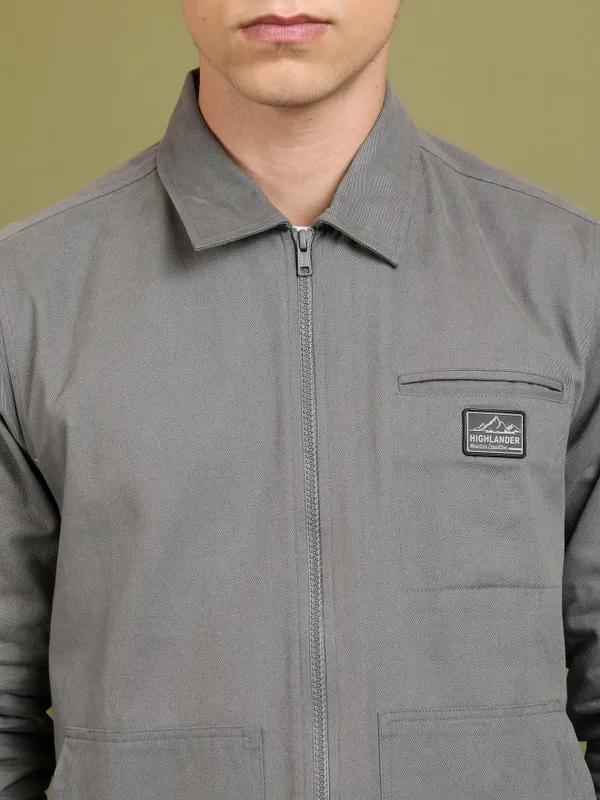 Highlander Men Grey Solid Open Front Jacket