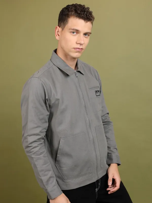 Highlander Men Grey Solid Open Front Jacket