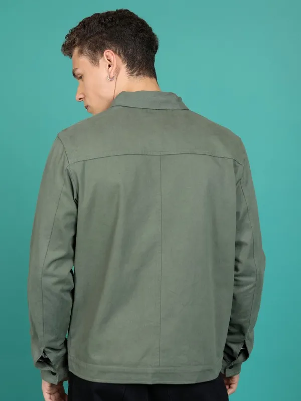 Highlander Men Olive Solid Open Front Jacket