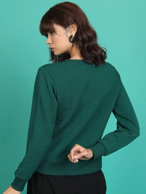  Tokyo Talkies Women Green Solid Pullover Round Neck Sweatshirts