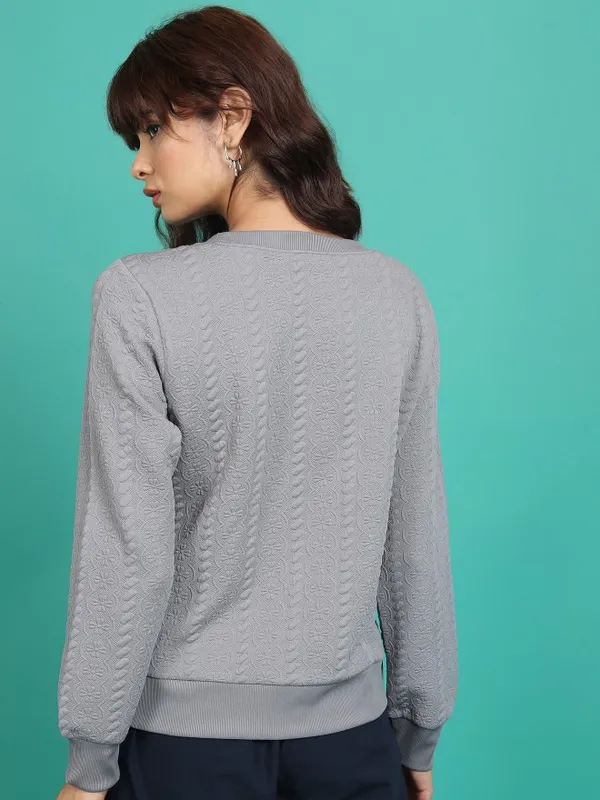  Tokyo Talkies Women Grey Solid Pullover Round Neck Sweatshirts