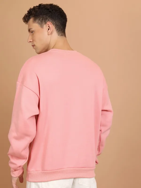  Highlander Men Pink Round Neck Pullover Sweatshirts