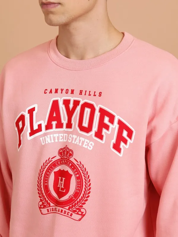  Highlander Men Pink Round Neck Pullover Sweatshirts