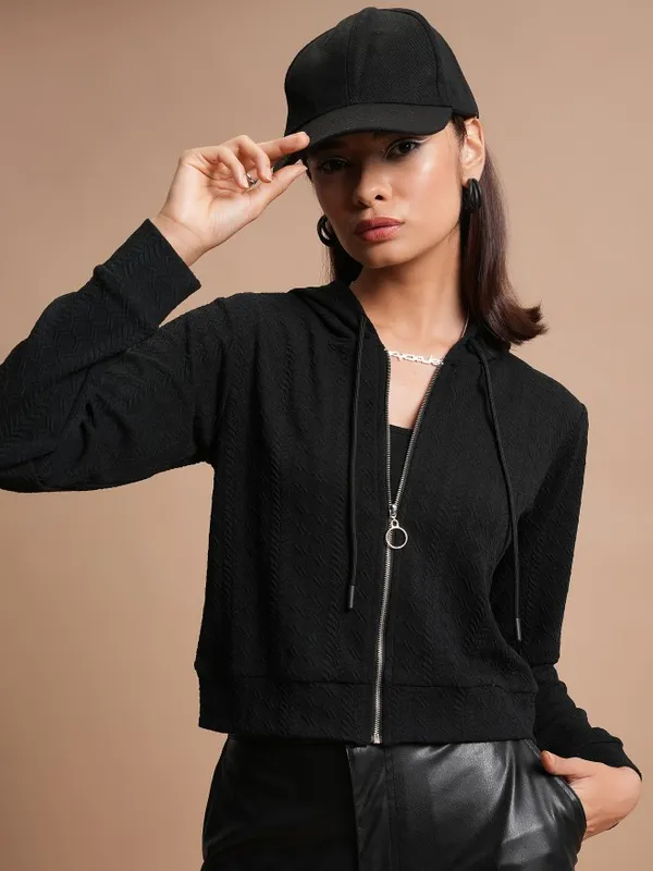  Tokyo Talkies Women Black Open Front Jacket Jackets