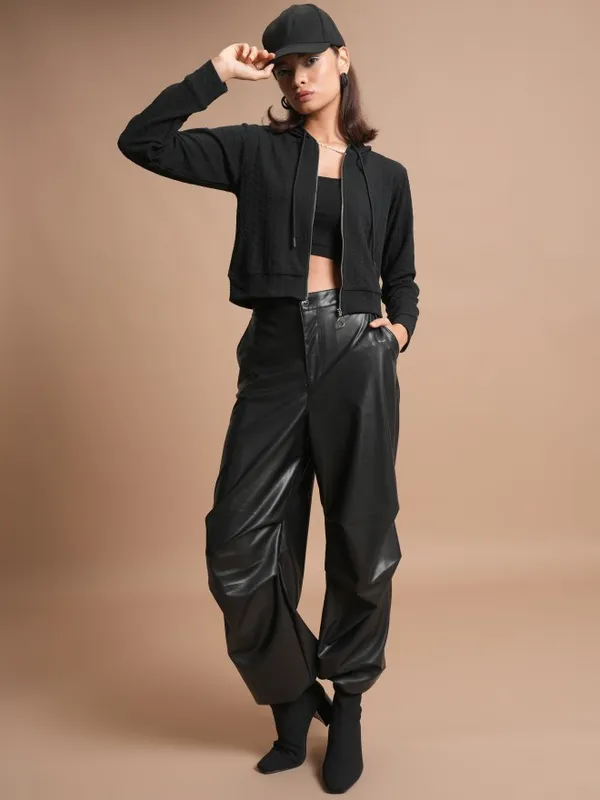  Tokyo Talkies Women Black Open Front Jacket Jackets