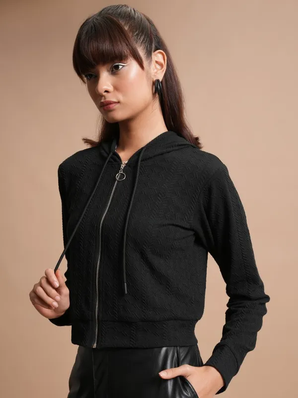  Tokyo Talkies Women Black Open Front Jacket Jackets