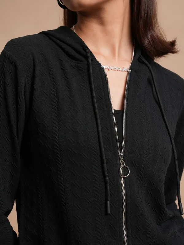  Tokyo Talkies Women Black Open Front Jacket Jackets