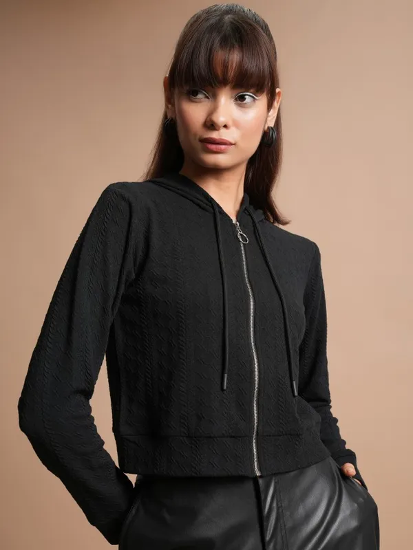 Tokyo Talkies Women Black Open Front Jacket Jackets