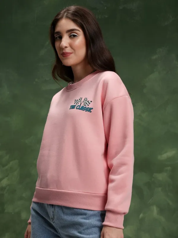  Tokyo Talkies Women Pink Printed Pullover Round Neck Sweatshirts